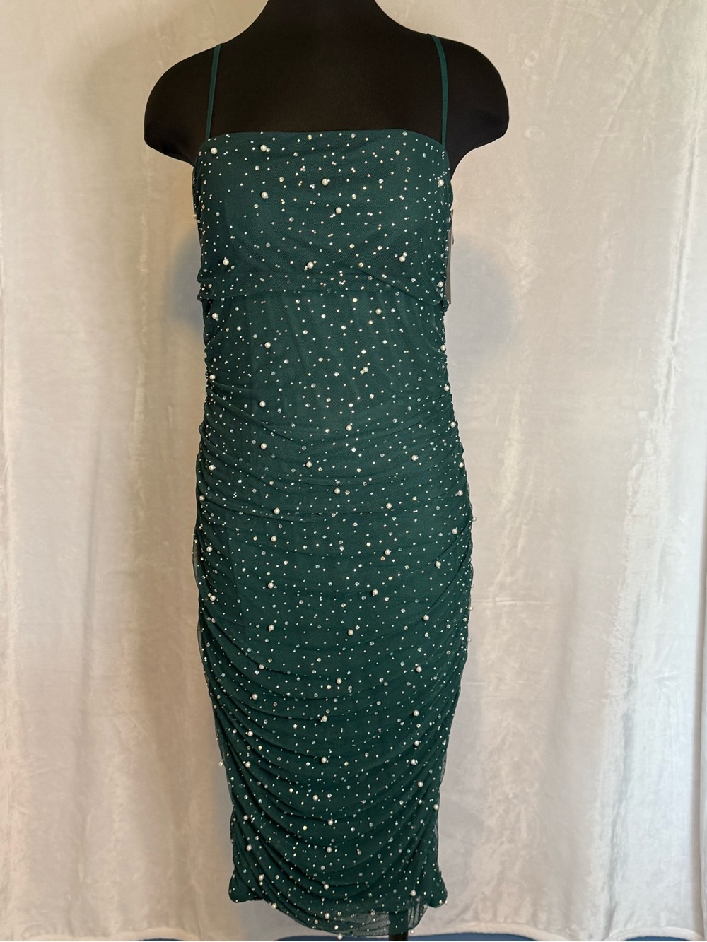 Green Beaded Ruched Slip Dress - XL